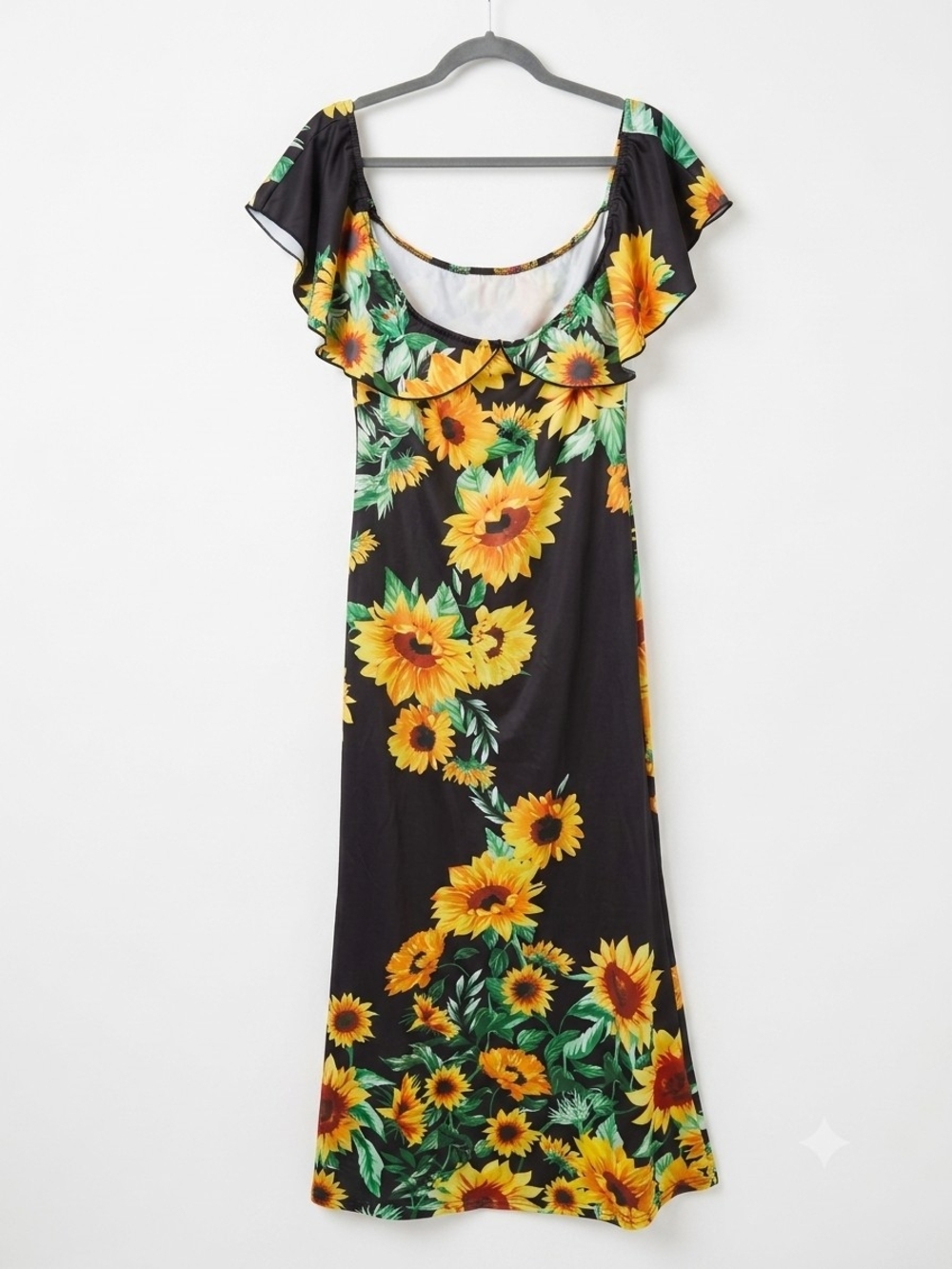 SHEIN Black Maxi Dress with Yellow Sunflower Print